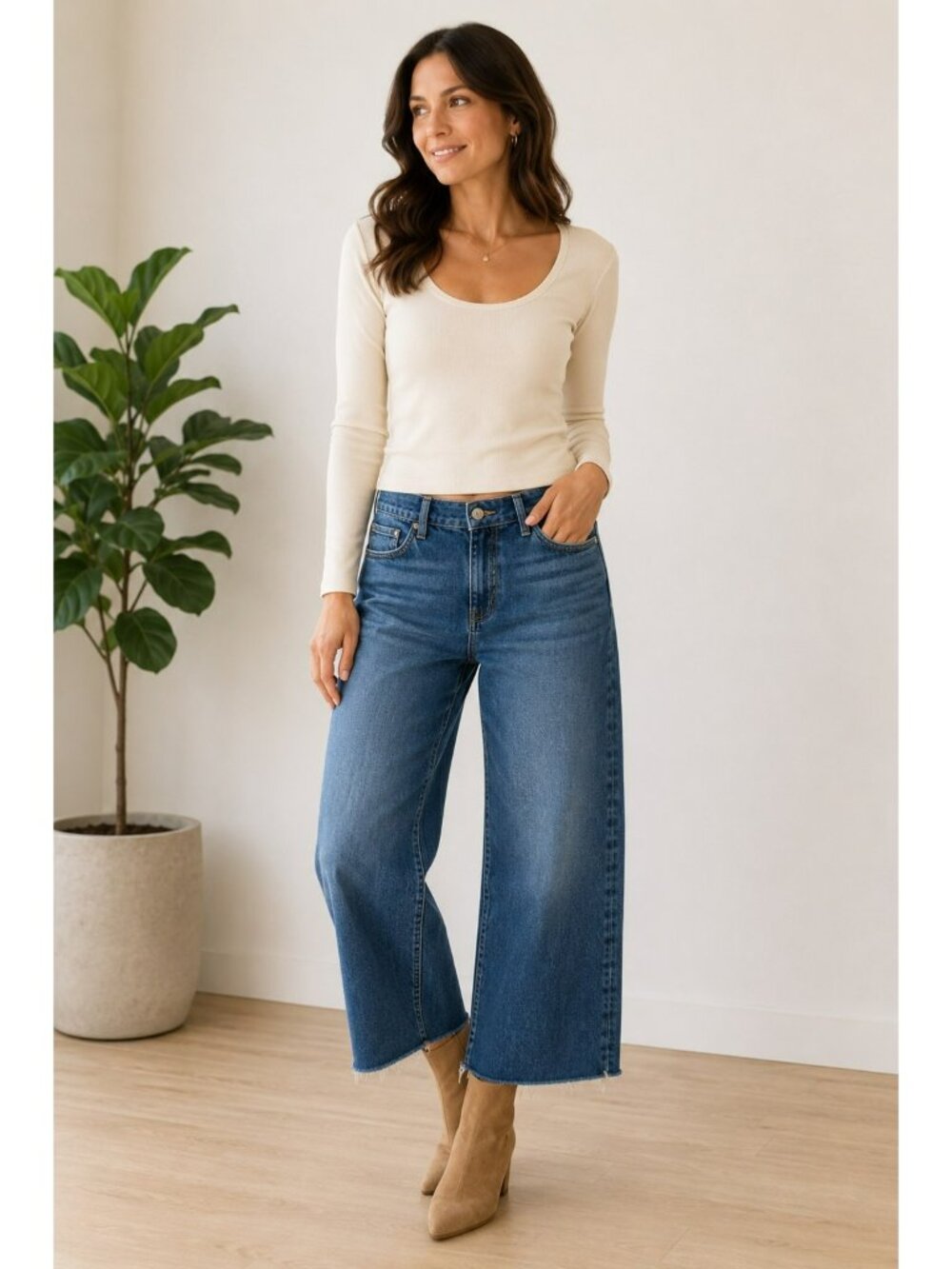 Madewell Low Slung Baggy Crop Button Fly Wide-Leg Raw Hem Jeans Womens 26 Blue